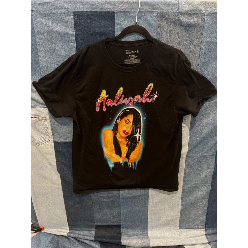 Aaliyah Graphic T-Shirt Mens XL Black Airbrush Portrait Short Sleeve‎ Cotton Tee